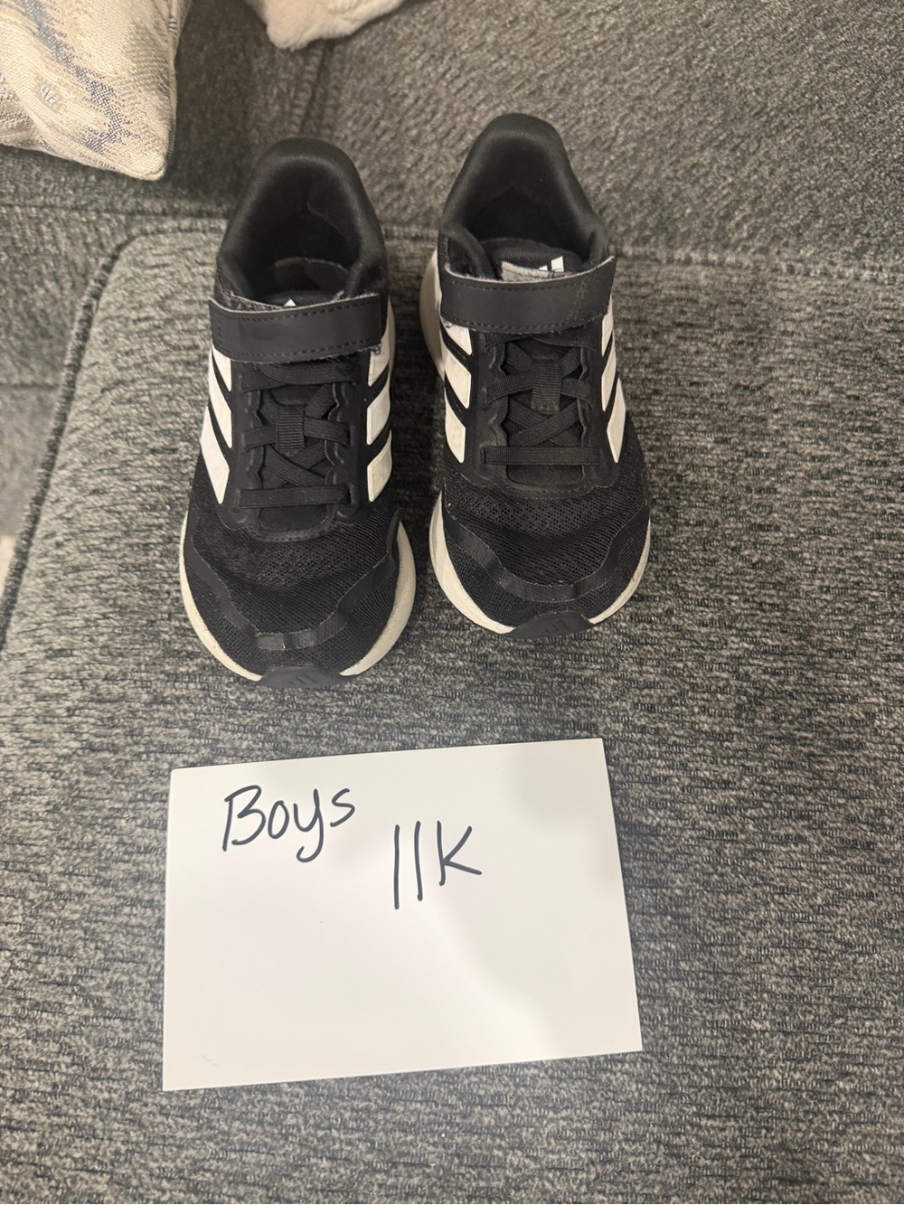 adidas Boys Black and White Hook-and-Loop Sneakers